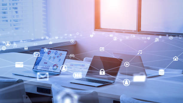 Smart office concept. Communication network. IoT (Internet of Things). Telecommunication.
