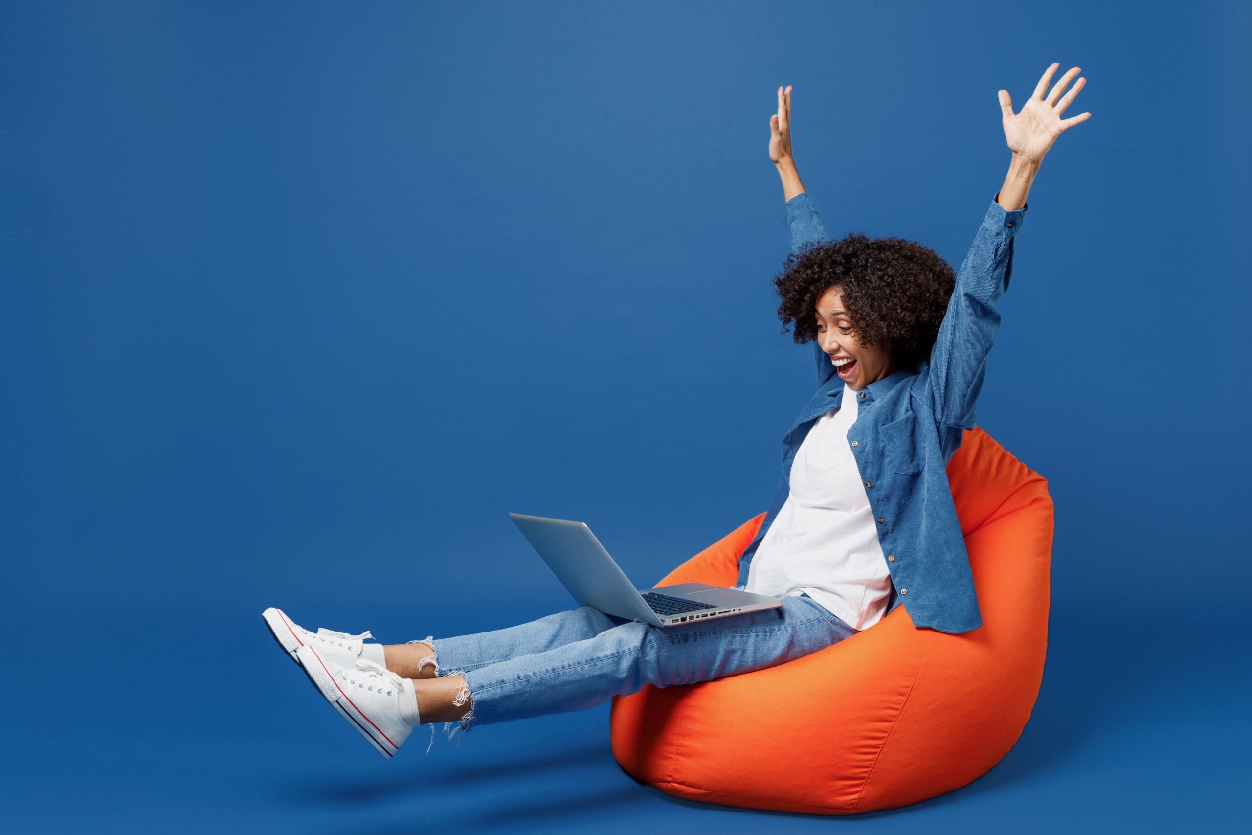 Full,Body,Overjoyed,Young,Smiling,Student,Happy,Black,Woman,In